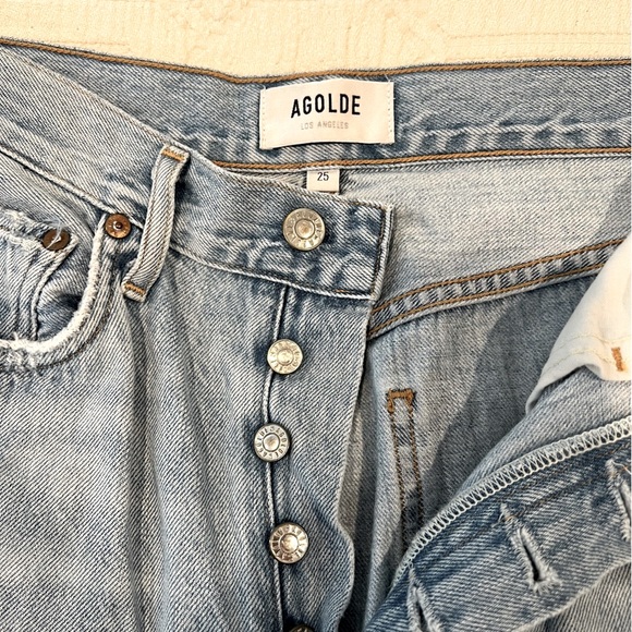 Agolde Riley Distressed High Rise Jeans • 25 • Light Denim Distressed EUC - Picture 4 of 5